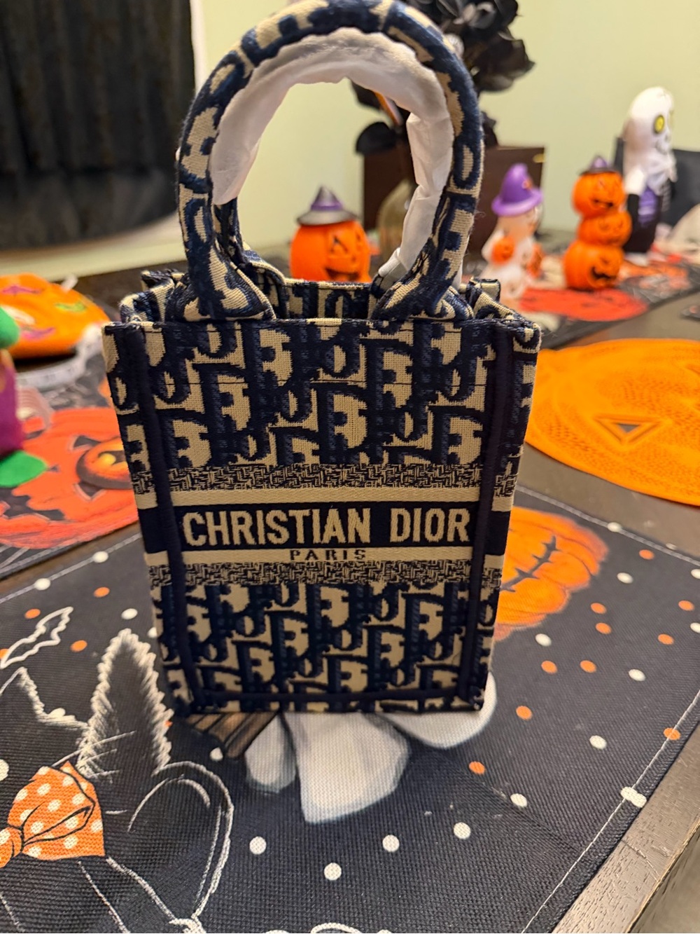 Unknown Source Mini Logo Tote Bag in Navy & Cream